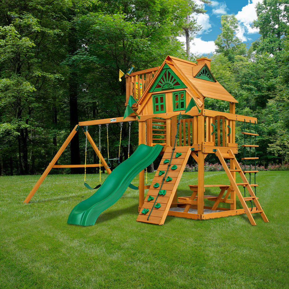 Chateau w/ Sky Loft Swing Set Dallas Playset Company